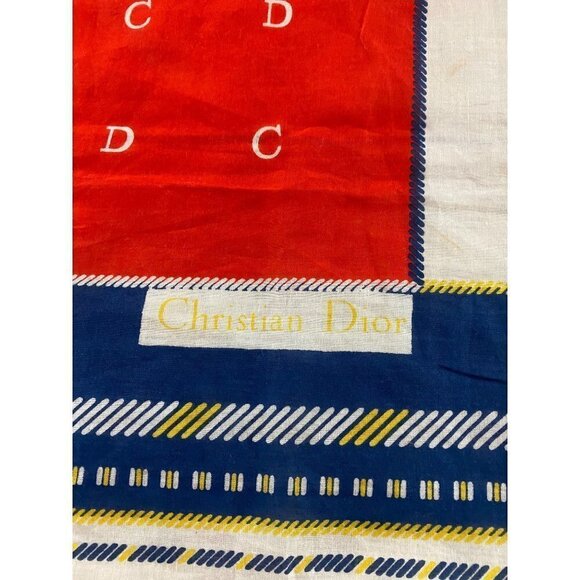 Vintage Christian Dior Color Block Silk Print Scarf Hankercheif - OS - Picture 3 of 9